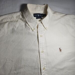 Polo Ralph Lauren Mens Short Sleeve Button Down Shirt Cream Cotton Linen Large